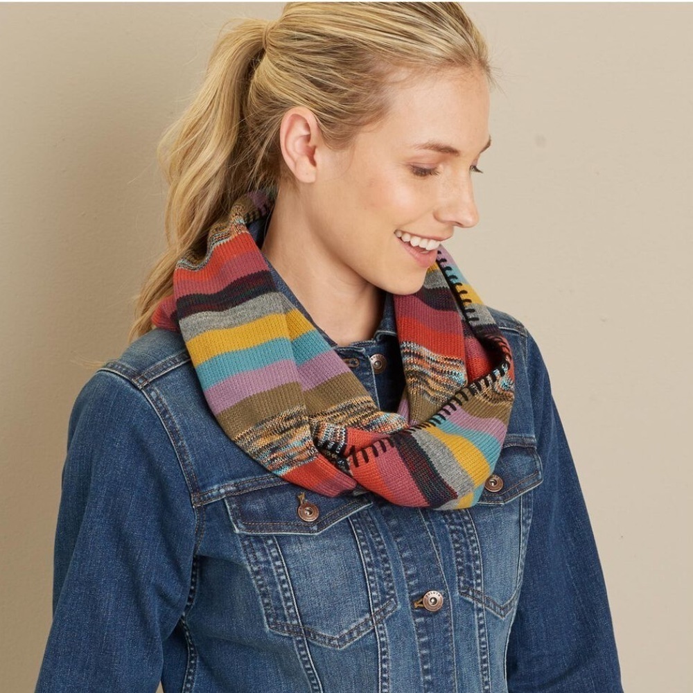 Pistil Gold Multicolored Arcade Stripe Close Knit Infinity Scarf One Size NEW